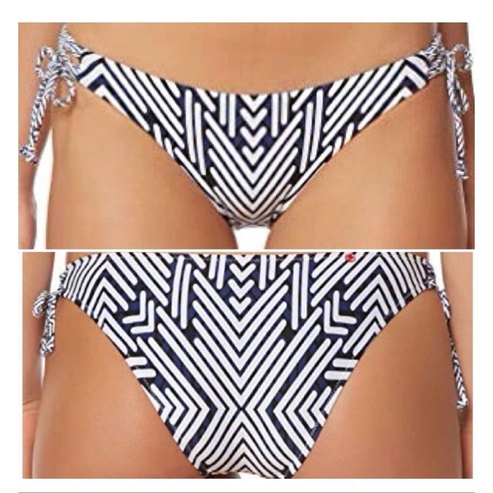 Red Carter Aztec Tie Sides Bikini Bottom Navy Blue Nwt Size Large